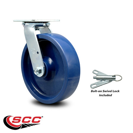 Service Caster 8 Inch Solid Polyurethane Swivel Caster with Ball Bearing and Swivel Lock SCC SCC-30CS820-SPUB-BSL